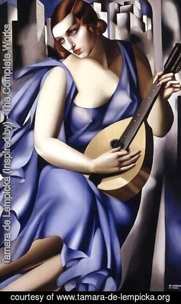 Tamara de Lempicka (inspired by) - Blue Woman with a Guitar (Femme bleu a la guitare)
