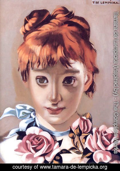 Tamara de Lempicka (inspired by) - Redheaded Girl and Garland of Roses, c.1944