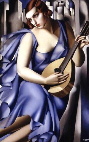Tamara de Lempicka (inspired by) - Blue Woman with a Guitar (Femme bleu a la guitare)